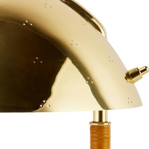 Lampada da tavolo Gubi 9209, ottone, rattan, altezza 36,5 cm