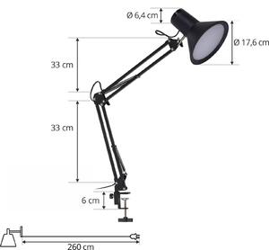 Lampada con morsetto Lindby LED Undra, nera, dimmerabile, regolabile