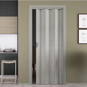 Porta a soffietto effetto legno in pvc rigido con maniglia 82x214 cm - Grigio
