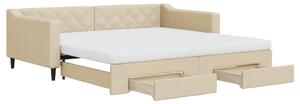 Divano Letto Estraibile con Cassetti Crema 100x200cm in Tessuto