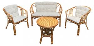 Salotto da esterno 4 posti con cuscini imbottiti e struttura in legno wicker con tavolino - Legno e bianco