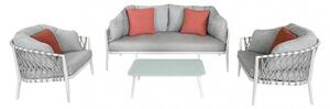 Salotto da giardino struttura in alluminio rivestita in corda pvc con cuscini - Bianco
