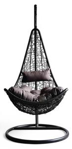 Dondolo sospeso antracite con struttura in metallo con seduta in wicker 195x82x122 cm Lendra