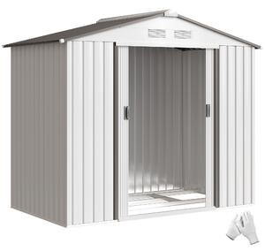 Outsunny Casetta Porta Utensili in Acciaio, Capanno da Giardino con Porte Scorrevoli, 213x130x185 cm, Bianco|Aosom