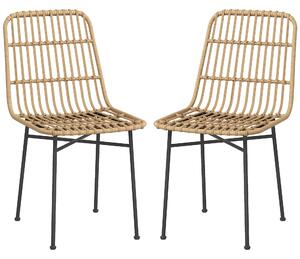 HOMCOM Set 2 Sedie per Cucina e Soggiorno Stile Boho in Rattan PE e Acciaio, 45x57x83 cm, Giallo | Aosom Italy