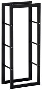 HOMCOM Potalegna per Camino in Metallo, Scaffale per legna da ardere Porta-legna per interno e esterno, 40 × 25 × 100cm, Nero | Aosom Italy