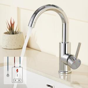 Rubinetto per lavello a bassa pressione, girevole a 360°, adatto per scaldabagni, con 3 attacchi, in ottone cromato