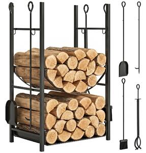 Outsunny Portalegna per Camino da Interno ed Esterno in Metallo con Paletta, Scopa, Attizzatoio e Pinza,44.5x29.5x73cm, Nero | Aosom Italy