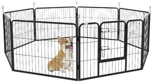 PawHut Recinto per Cani a 8 Pezzi Modulabili per Interno ed Esterno, con Accesso Sicuro, Facile da Riporre, in Acciaio, 80x60 cm, Nero | Aosom Italy