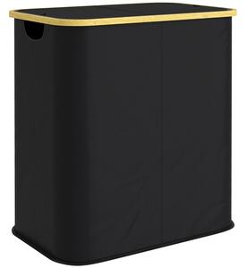 HOMCOM Cesto Portabiancheria da 80L a 2 Sezioni con Coperchio, in Tessuto non Tessuto e Bambù, 54x34x58.5 cm, Nero