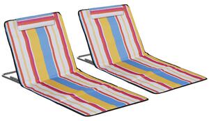 Outsunny Set 2 Sdraio da Spiaggia Pieghevoli con Schienale Regolabile e Poggiatesta, 53x124x35-45 cm, Multicolore