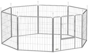PawHut Recinto per Cani a 8 Pannelli Modulabili Pieghevole con Porta in Acciaio, Altezza 80 cm, Argento