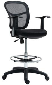 HOMCOM Sedia Girevole con Anello Poggiapiedi e Schienale Ricurvo, in Poliestere, Schiuma e Plastica, 55x58x94 cm, Nero