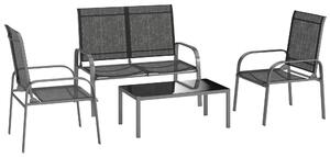 Outsunny Set da Esterno 4pz con Tavolino, 2 Sedie e Divanetto con Schienale Regolabile, in Acciaio e Textilene Nero