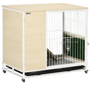 PawHut Gabbia per Conigli con Serbatoio d'Acqua e Vassoio Estraibile, Tavolino da Salotto in Legno, Acciaio e PVC, 78x52.5x76.5 cm, Rovere | Aosom
