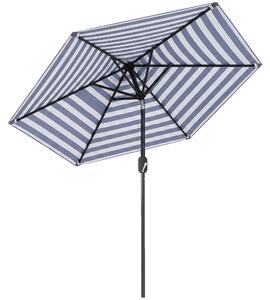 Outsunny Ombrellone da Giardino Inclinabile Φ230cm, Apertura a Manovella, Palo in Metallo e 6 Stecche, Blu e Bianco