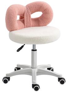 HOMCOM Sgabello Girevole ad Altezza Regolabile con Schienale ad Arco, in Tessuto Teddy, 50x50x63-77 cm, Bianco e Rosa | Aosom Italy