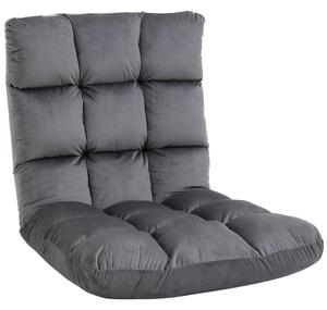 HOMCOM Poltrona da Terra in Velluto con Schienale Reclinabile fino 180° e Imbottitura Spessa, 55x71x53.5cm, Grigio Scuro | Aosom Italy