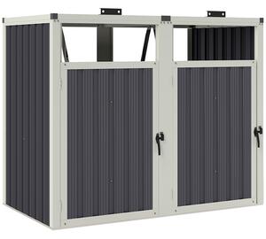 Outsunny Copri Bidoni Spazzatura a 2 Sezioni con Coperchio Sollevabile, in Acciaio Zincato, 146x81x122 cm, Grigio Scuro | Aosom Italy