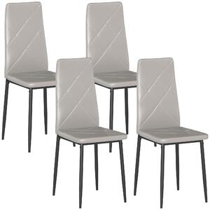 HOMCOM Set di 4 Sedie da Pranzo con Schienale Alto in Finta Pelle e Acciaio, 41x50x97cm, Grigio | Aosom Italy
