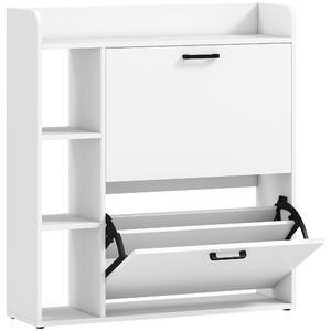HOMCOM Scarpiera Slim con 2 Cassetti Ribaltabili e 3 Vani Aperti, Capacità 15 Scarpe, 83x24x90.5 cm, Bianco | Aosom Italy