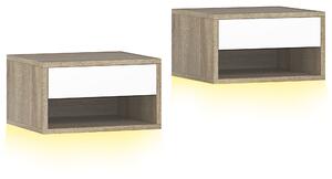 HOMCOM Set 2 Comodini Sospesi con LED RGB Integrati e Regolabili con APP, Cassetto e Ripiano, 37x32x21 cm, Bianco Color Legno | Aosom Italy