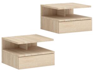HOMCOM Set di 2 Comodini Sospesi con Cassetto e Mensola Aperta, 35x32x22.5 cm, Rovere | Aosom Italy