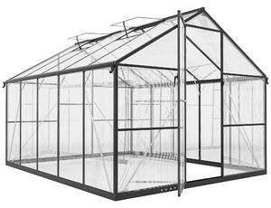 Outsunny Serra per Orto in PC e Alluminio con Porta a Battente e 2 Finestre Regolabili, 304x247x205 cm, Nero | Aosom Italy