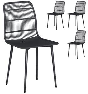 Outsunny Sedie da Pranzo per Esterni Set da 4, Sedie da Giardino con Schienale Fessurato, Nero | Aosom Italy