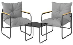 Outsunny Set Bistrò 3 Pezzi, Mobili Esterno Metallo con Cuscini, Grigio Scuro | Aosom Italy