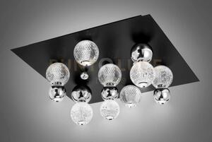 Brillante plafoniera quadrata nera con sfere cromate, led 40w, lume