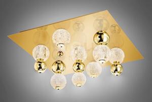 Brillante plafoniera quadrata oro satinato con sfere oro lucido, le