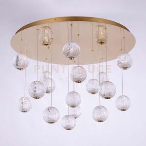 Diamante plafoniera, acrilico trasparente, struttura oro, led 71,4 