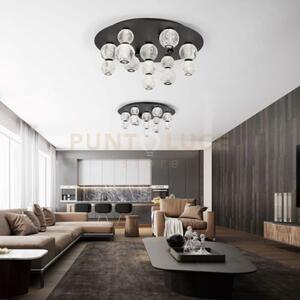 Diamante plafoniera rotonda, acrilico trasparente, cornice nero opa