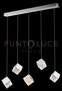 Lampada a sospensione magia 5 luci rettangolare cromo, led 22,5w 19