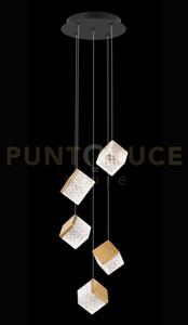 Lampada a sospensione rotonda magia 5 luci nero e oro satinato led
