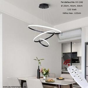 HH-246 Eurotondisplay Lampada a sospensione LED 3 anelli 20*40*60cm con telecomando Colore della luce Luminosità regolabile in continuo Dimmerabile 120 Watt Lampada a soffitto LED regolabile in altezza 120cm Lampada a sospensione Design A+