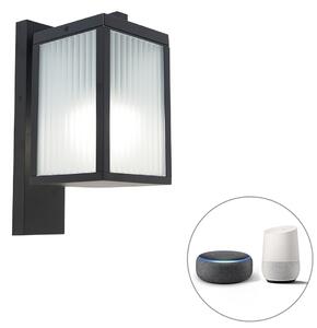Lanterna da parete intelligente per esterni nera con vetro rigato incluso WiFi A60 - Charlois