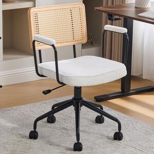 Sedia da ufficio vintage, girevole a 360°, con schienale in rattan, seduta e braccioli in ecopelle