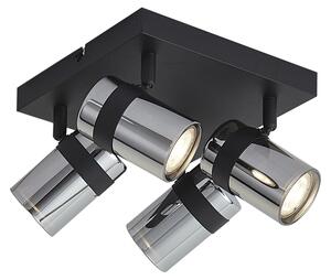Faretto da soffitto nero con vetro fumé 4 luci ruotabile e inclinabile - Gianni
