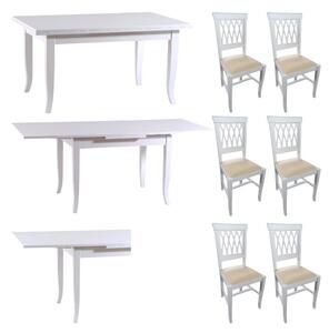 Set tavolo rettangolare shabby 100x70 120x80 140x80 160x85 allungabile con 4/6 sedie imbottite ecopelle