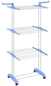 HOMCOM Stendibiancheria Pieghevole a 4 Livelli con Ali Laterali Girevoli e 4 Ruote, in Acciaio e PP, 73x64x177 cm, Blu e Argento | Aosom