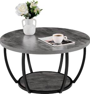 Tavolino da salotto - Tavolino rotondo a due livelli - Robusta struttura in metallo - Vano portaoggetti aperto - Capacità di carico 34,9 kg - Design minimalista - Grigio