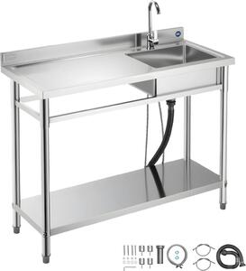 Lavello da cucina - Acciaio inox Vasca singola - 120 x 50 x 94 cm - Con rubinetto - Con ripiano - Piano di lavoro a sinistra - Indipendente - Per esterni