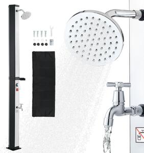 Doccia solare - Doccia da giardino / doccia esterna 35 l - Altezza 216 cm - Acqua calda e fredda - Miscelatore a pedale e portasapone - Fino a 60 °C - Nero/argento