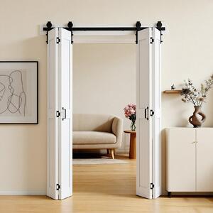 Porta scorrevole - Porta a soffietto in stile porta da fienile - 152,4 x 213,4 cm - MDF - Con set di ferramenta - Design salvaspazio con telaio a H - Pannelli preassemblati - Per camera da letto e soggiorno - Bianco