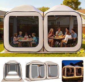 Gazebo pieghevole - Gazebo da giardino pop-up Tenda da festa 3,66 x 1,83 m - 2 in 1 - Pareti laterali in rete - Borsa per il trasporto - Picchetti - Beige