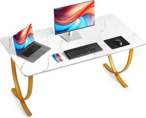 Scrivania per computer - Scrivania da ufficio - Piano del tavolo 160 x 80 cm - Robusto telaio in metallo - Capacità di carico 158 kg - Scrivania moderna - Per l'ufficio domestico - Bianco/oro