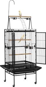 Gabbia per uccelli - Voliera a piantana - Dimensioni 83 x 79 x 210 cm - Ferro battuto - Apribile nella parte superiore - Con posatoi, cassetto e ciotole per l'alimentazione - Per cocorite e pappagalli