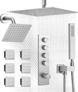 Set sistema doccia - Doccia a pioggia con doccetta - Soffione a pioggia da 40,6 cm - Soffione a parete da 15,2 cm - 6 getti corpo - Valvola in ottone con kit di rivestimento - Nichel spazzolato